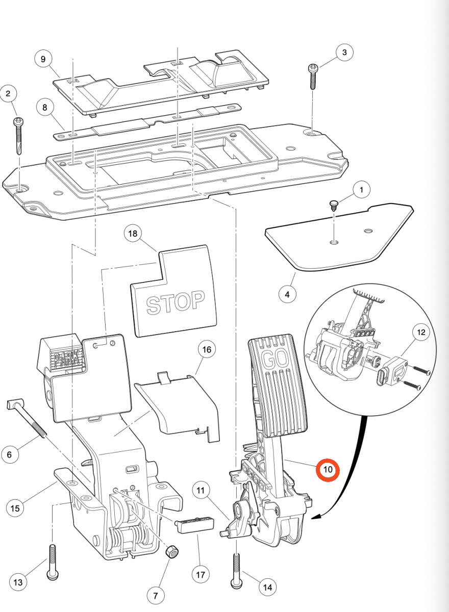 Accelerator Pedal Assembly Club Car Precedent Petrol & Electric models (2009 and Up) OEM 102595502, 102595601_102595502/102595601