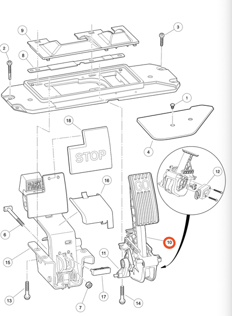 Accelerator Pedal Assembly Club Car Precedent Petrol & Electric models (2009 and Up) OEM 102595502, 102595601_102595502/102595601