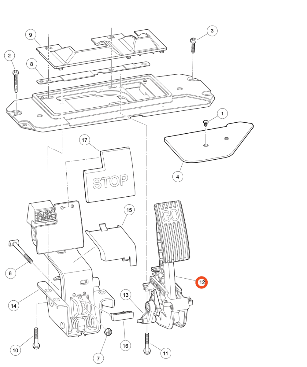 Accelerator Pedal Assembly Club Car Precedent Petrol & Electric models (2009 and Up) OEM 102595502, 102595601_102595502/102595601