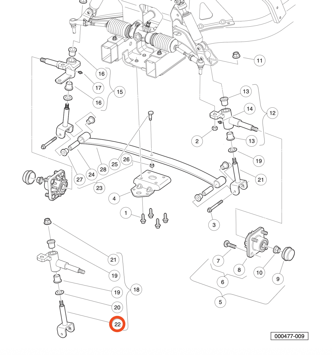 King Pin Assembly for Club Car Precedent, Petrol & Electric, 2004-2009 1103638601/102287201_103638601/102287201